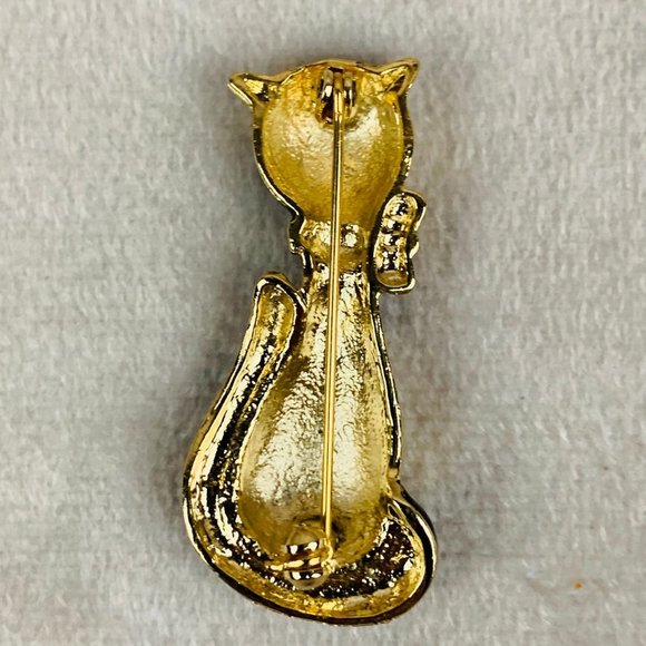 Vintage Kitty Cat Gold Tone and Black Enamel Brooch - Picture 3 of 4